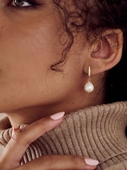 Orelia London 18K Gold Pearl Drop Pave Huggie Hoop Earrings - Image 2 of 2