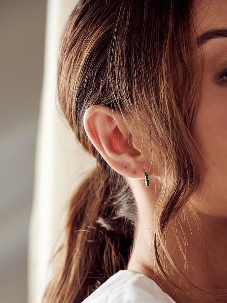 Orelia London Emerald Huggie Hoop Earrings Made With Swarovski® Crystals - Image 2 of 2