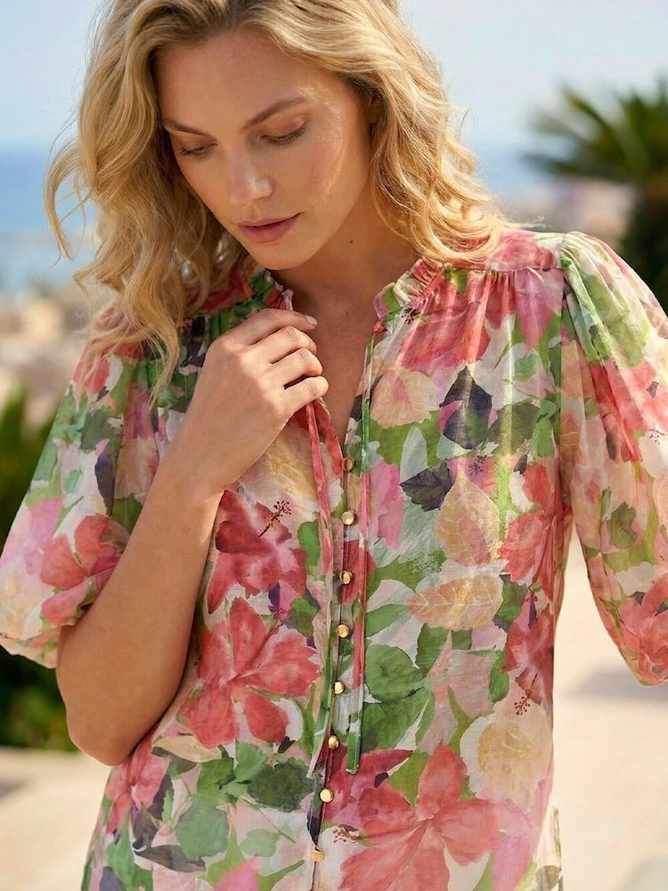 Roman Floral Gathered Blouse - 圖片 1/4