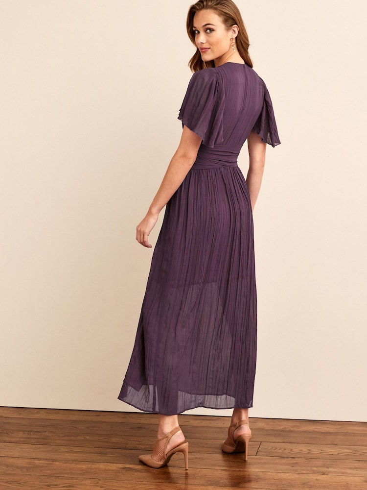 Purple Pleated Short Sleeves Midi Dress - Image 2 of 4