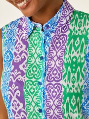 Roman Blue Ikat  Print Button Blouse - Image 5 of 5