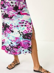 Roman Purple Abstract Linen Mix Midi Dress - Image 2 of 5