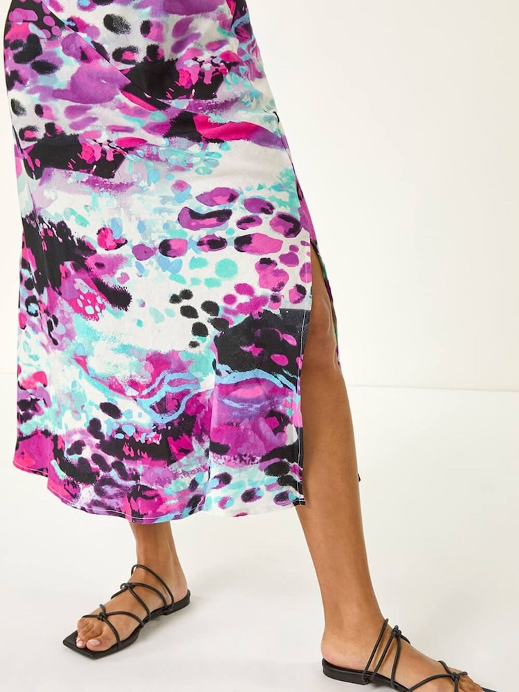 Roman Purple Abstract Linen Mix Midi Dress - Image 2 of 5
