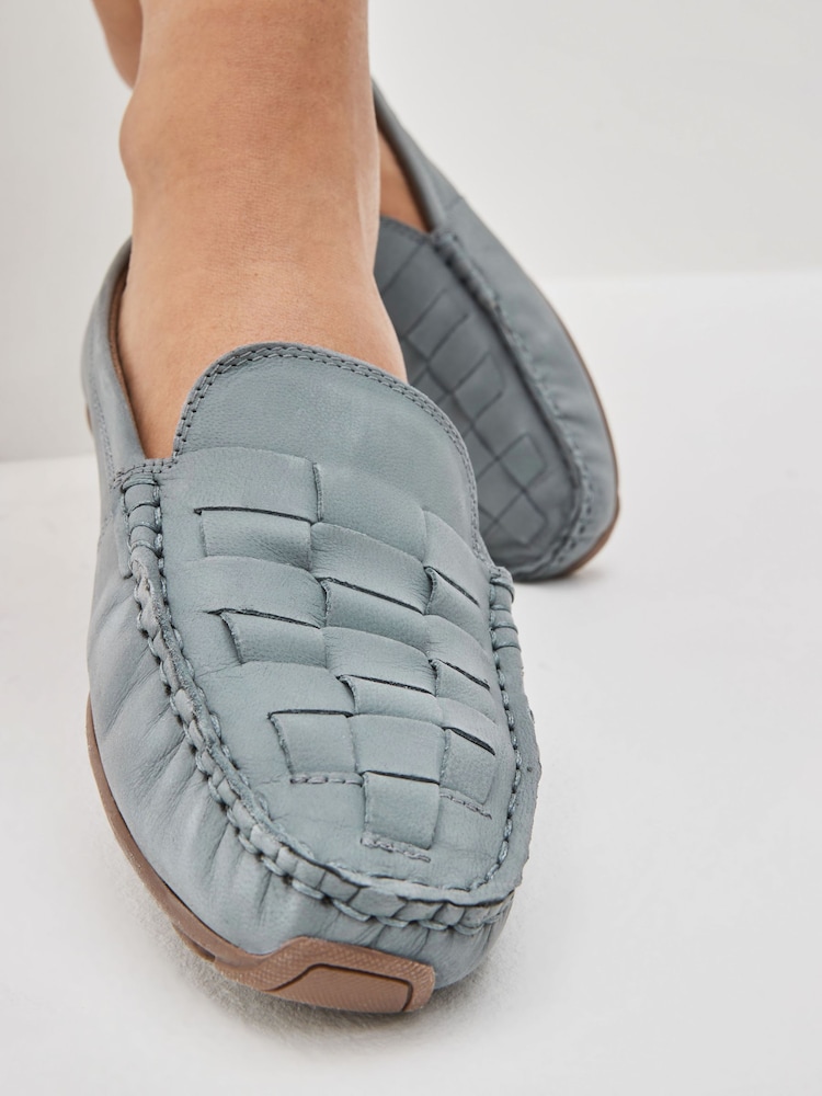 Blue Regular/Wide Fit Forever Comfort® Leather Weave Driver Shoes - Image 2 of 7