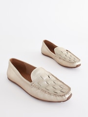 Gold Extra Wide Fit Forever Comfort® Leather Weave Driver Shoes - Image 1 of 4