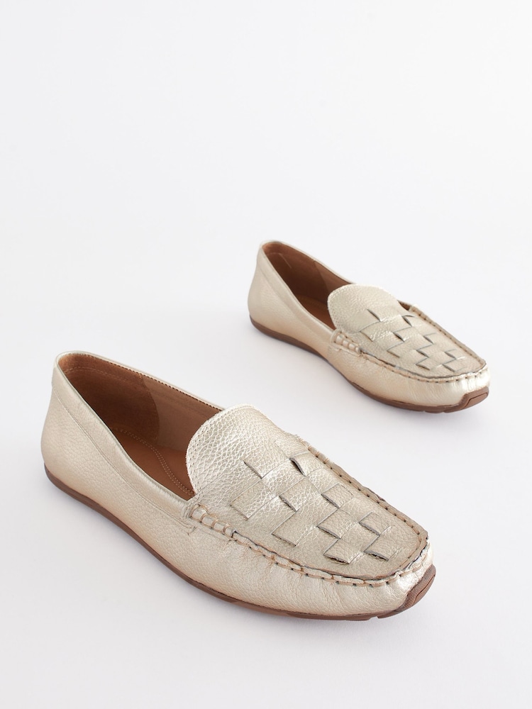 Gold Extra Wide Fit Forever Comfort® Leather Weave Driver Shoes - Image 1 of 4 Gold Extra Wide Fit Forever Comfort® Leather Weave Driver Shoes - Image 1 of 4