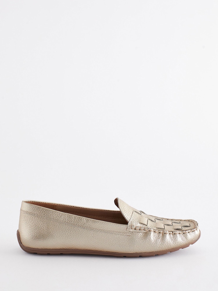 Gold Extra Wide Fit Forever Comfort® Leather Weave Driver Shoes - Image 2 of 4 Gold Extra Wide Fit Forever Comfort® Leather Weave Driver Shoes - Image 2 of 4