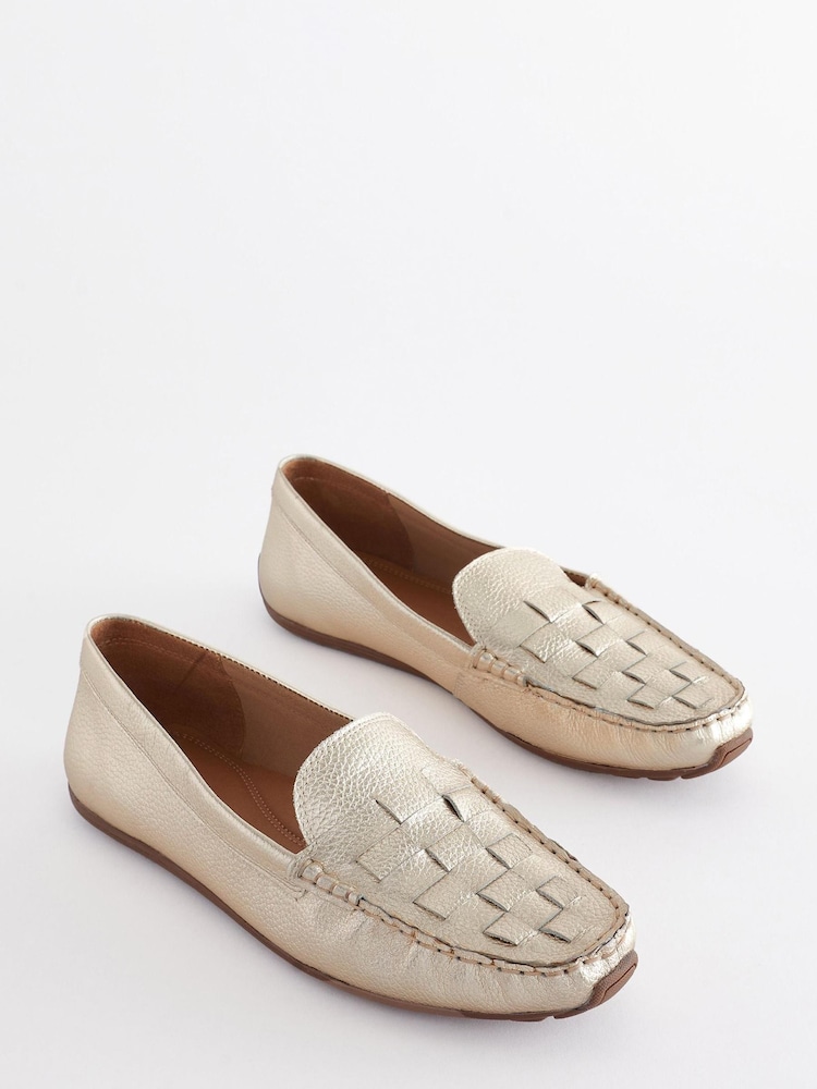 Gold Regular/Wide Fit Forever Comfort® Leather Weave Driver Shoes - Image 1 of 4