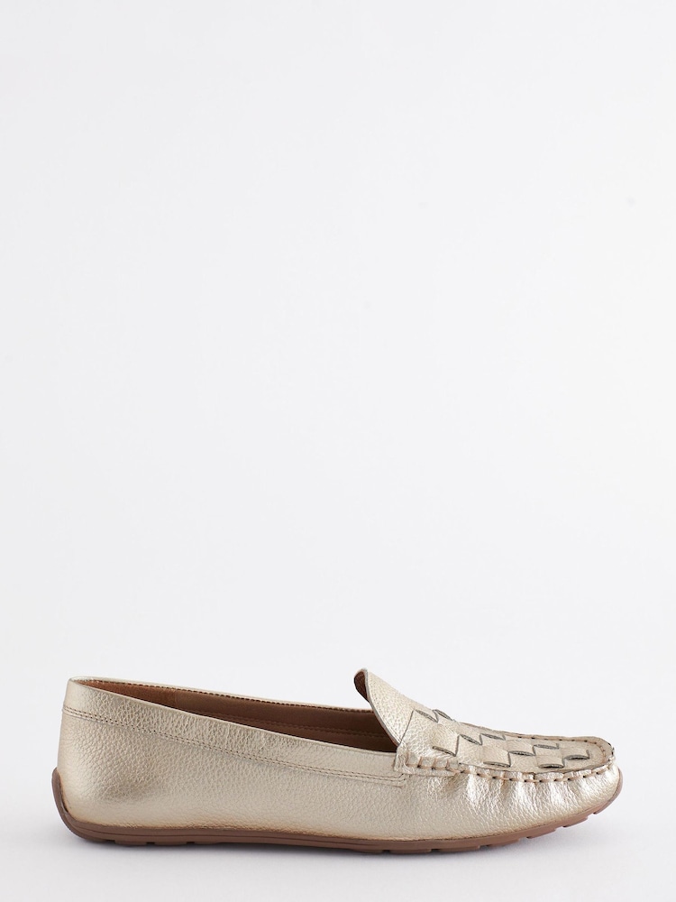 Gold Regular/Wide Fit Forever Comfort® Leather Weave Driver Shoes - Image 2 of 4