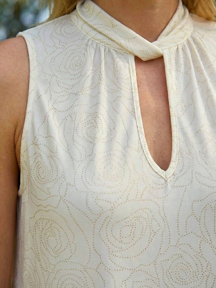 Roman Red Foil Rose Twist Neck Top - Image 4 of 4