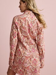 Pink Paisley Print 100% Cotton Poplin Mini Shirt Dress - Image 3 of 5