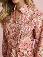 Pink Paisley Print 100% Cotton Poplin Mini Shirt Dress - Image 4 of 5