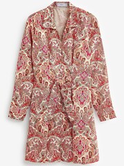 Pink Paisley Print 100% Cotton Poplin Mini Shirt Dress - Image 5 of 5