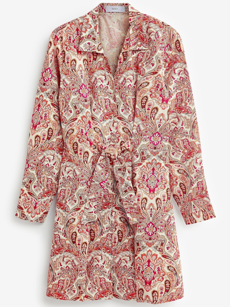Pink Paisley Print 100% Cotton Poplin Mini Shirt Dress - Image 5 of 5
