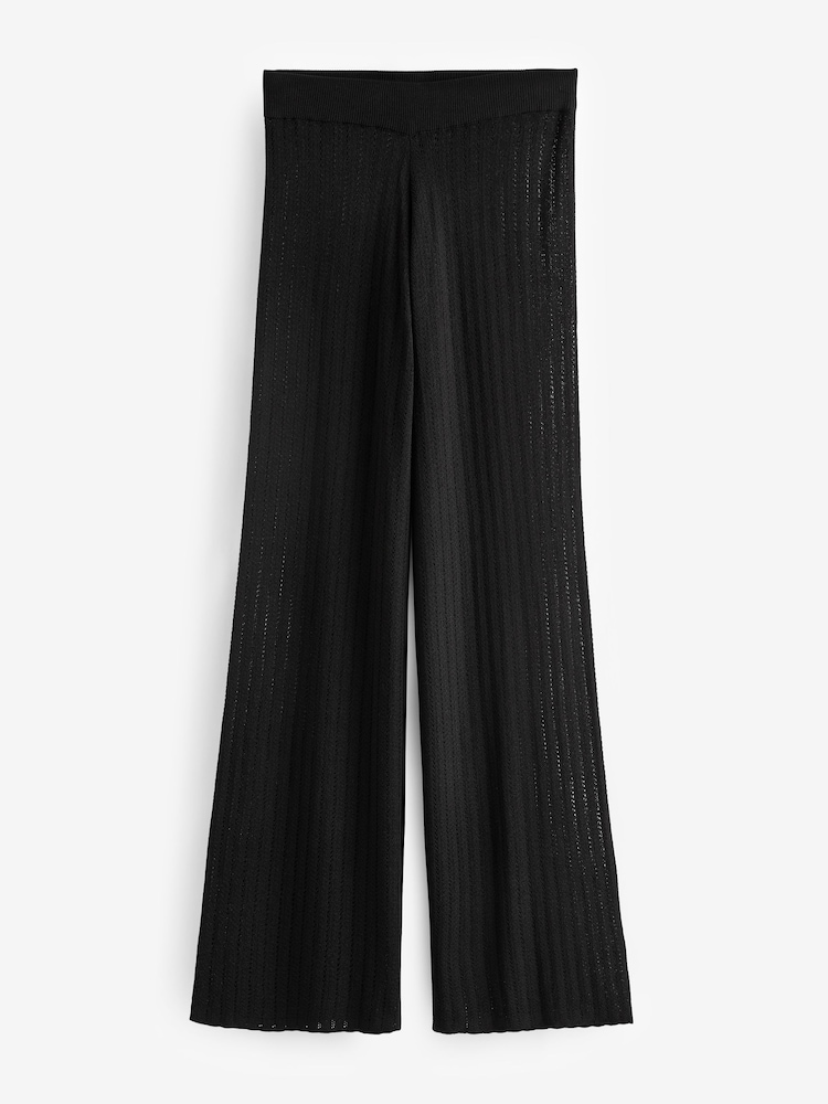 Black Coord Stitch Detail Knitted Beach Trousers - Image 5 of 6