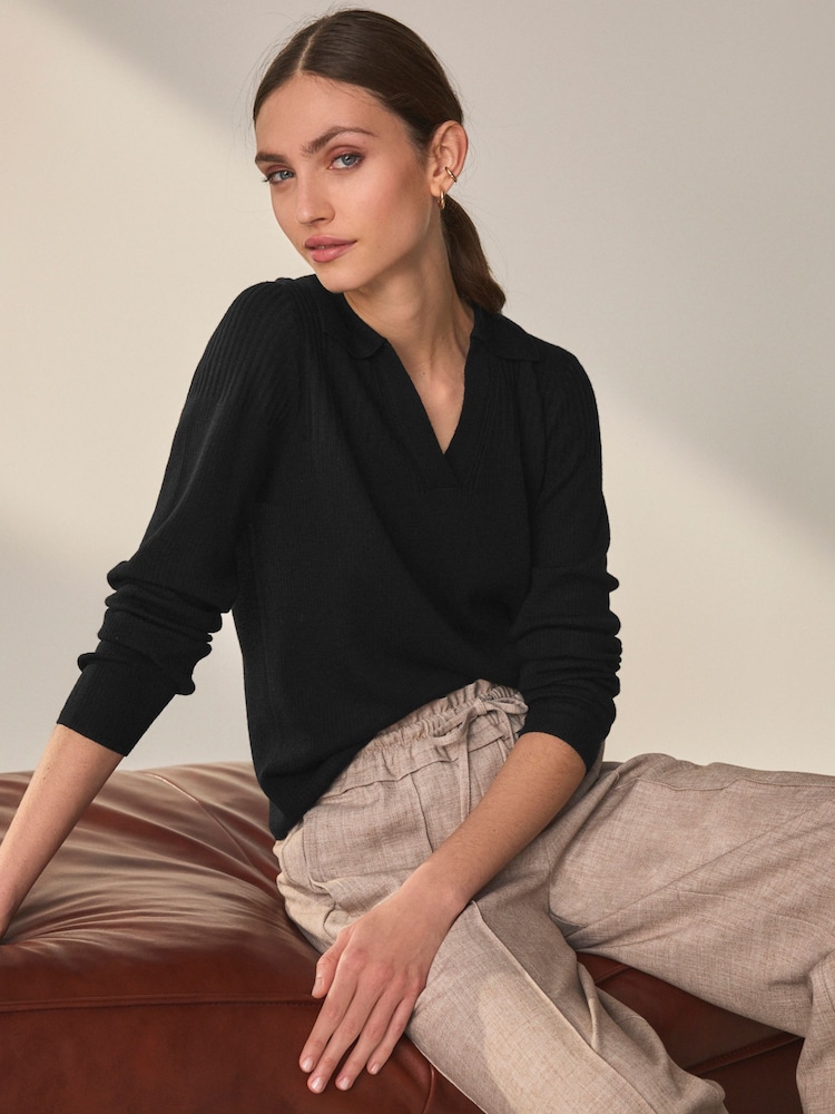 Black Premium Merino Polo Neck Jumper - Image 1 of 8