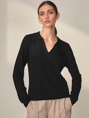 Black Premium Merino Polo Neck Jumper - Image 3 of 8