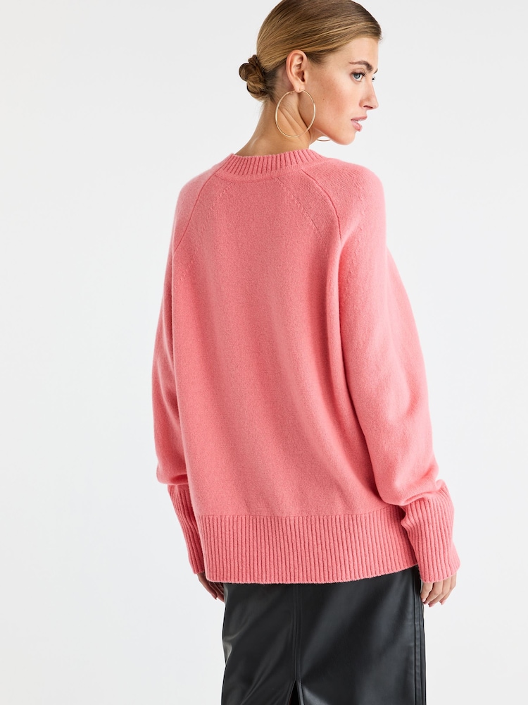 Coral Pink Premium 100% Lambswool Crew Neck Jumper - Image 3 of 7