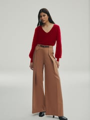 Red Premium Lyocell Deep V-Neck Jumper - Image 2 of 9