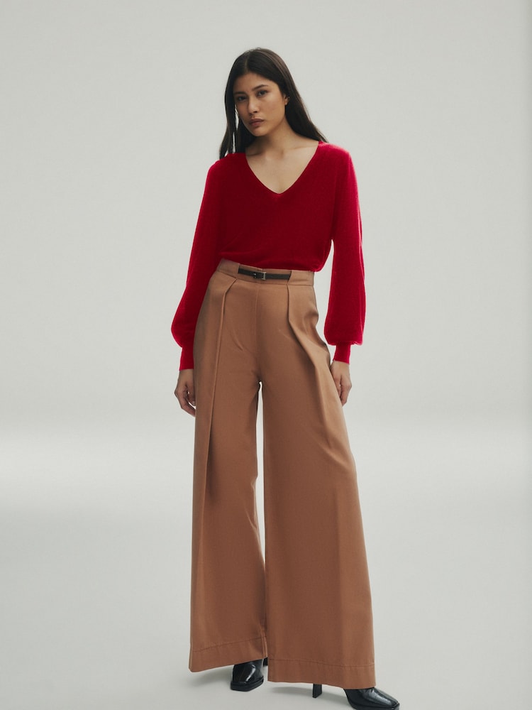 Red Premium Lyocell Deep V-Neck Jumper - Image 2 of 9