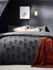 Furn Grey Skulls Tufted 100% Cotton Duvet Cover and Pillowcase Set - Image 1 of 4