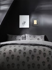 Furn Grey Skulls Tufted 100% Cotton Duvet Cover and Pillowcase Set - Image 2 of 4