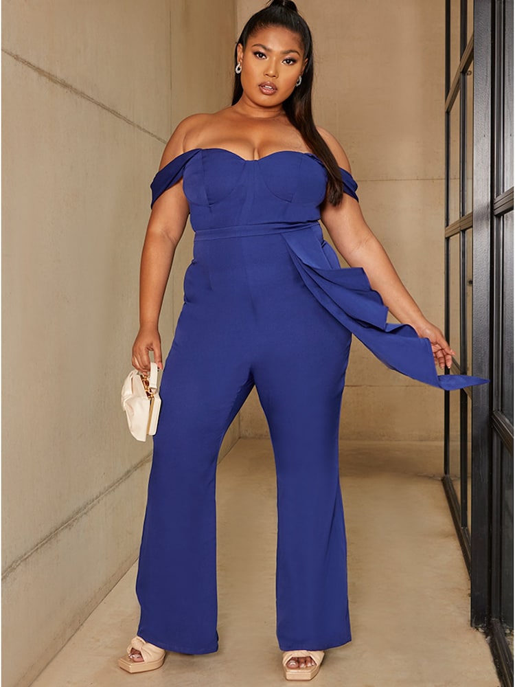 Chi Chi London Blue Curve Bardot Style Jumpsuit - Image 1 of 5