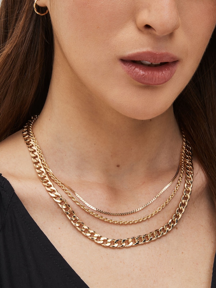 Gold Tone Three Layer Chain Necklace - Image 1 of 4