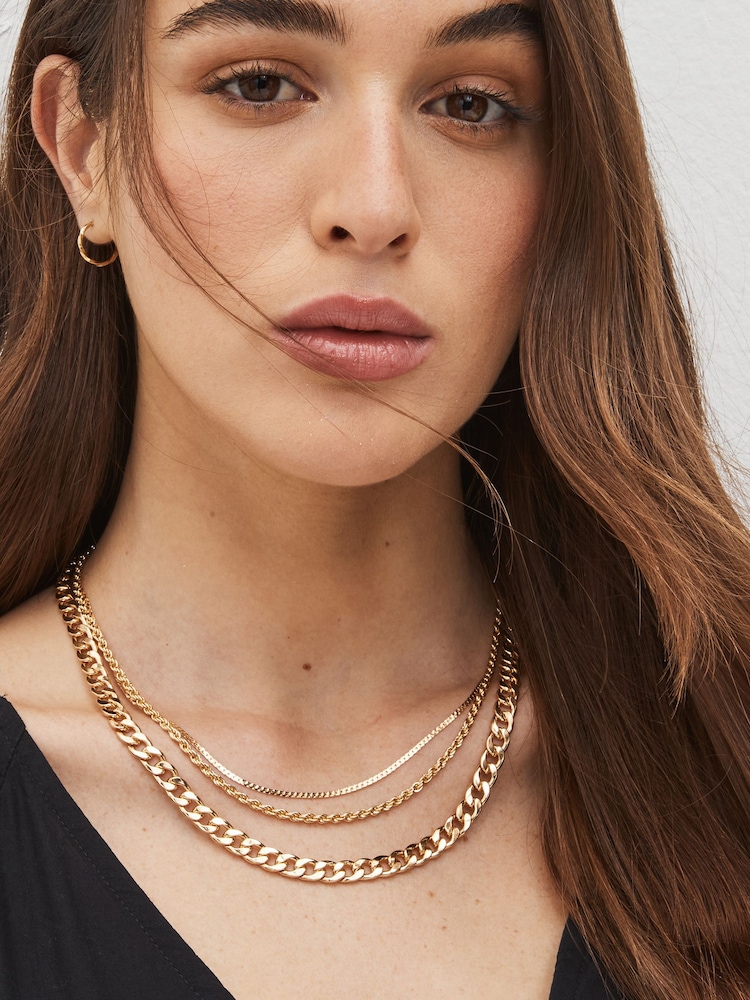 Gold Tone Three Layer Chain Necklace - Image 2 of 4