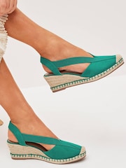 Green Extra Wide Fit Forever Comfort® Elastic Closed Toe Wedges - Image 1 of 7