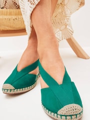 Green Extra Wide Fit Forever Comfort® Elastic Closed Toe Wedges - Image 2 of 7