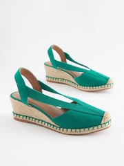 Green Extra Wide Fit Forever Comfort® Elastic Closed Toe Wedges - Image 3 of 7