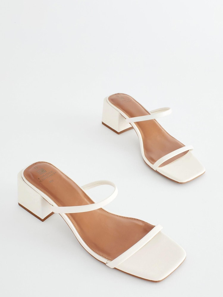 Bone White Extra Wide Fit Forever Comfort® Two Band Block Heel Mules - Image 1 of 5