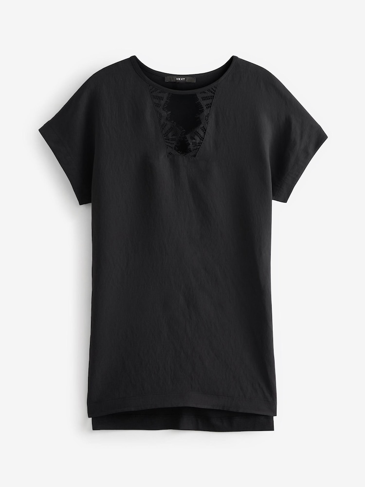 Black Lace Neck Short Sleeve Tunic - Image 4 of 4