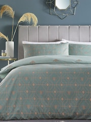 furn. Green Bee Deco Geometric Reversible Duvet Cover and Pillowcase Set - Image 1 of 3