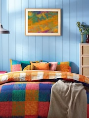 furn. Orange Alma Colourful Check Reversible Duvet Cover and Pillowcase Set - Image 1 of 4