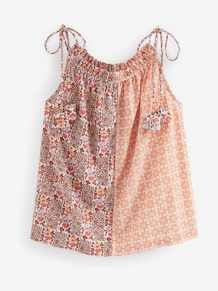 Peach Splice Print Strappy Tassel Detail Cami Top - Image 5 of 5 Peach Splice Print Strappy Tassel Detail Cami Top - Image 5 of 5