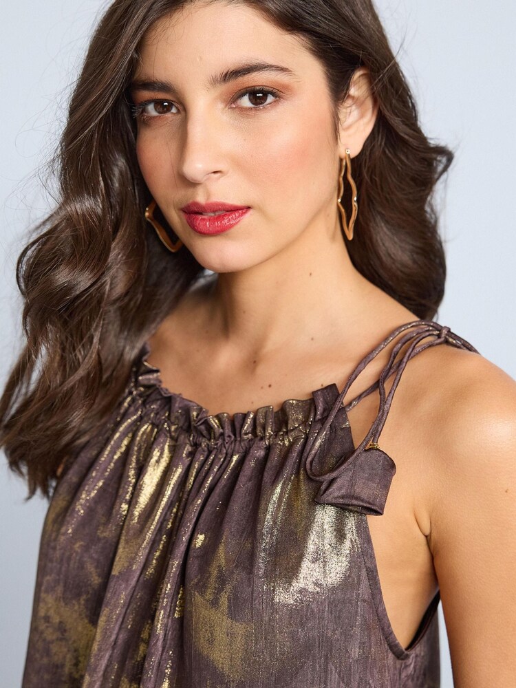 Chocolate Brown Foil Strappy Tassel Detail Cami Top - Image 5 of 5 Chocolate Brown Foil Strappy Tassel Detail Cami Top - Image 5 of 5
