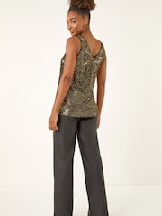 Roman Metallic Sequin V-Neck Vest Top - Image 4 of 5