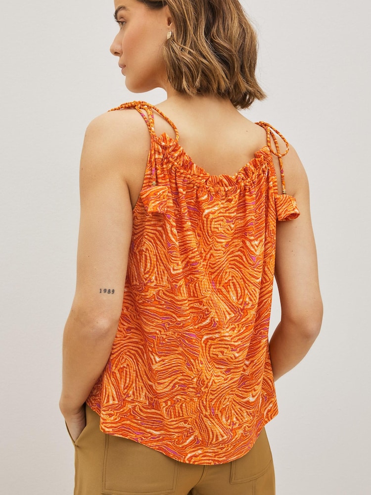 Orange Swirl Print Strappy Tassel Detail Cami Top - Image 2 of 4 Orange Swirl Print Strappy Tassel Detail Cami Top - Image 2 of 4