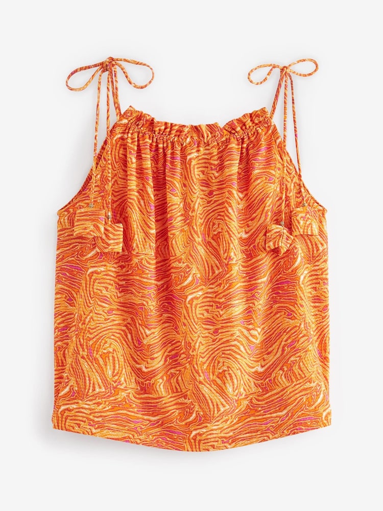Orange Swirl Print Strappy Tassel Detail Cami Top - Image 4 of 4 Orange Swirl Print Strappy Tassel Detail Cami Top - Image 4 of 4