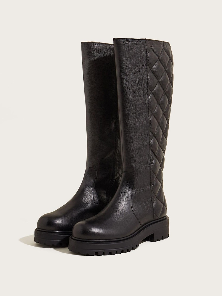 Monsoon Black Quilted Leather Stomp Boots - Image 1 of 2