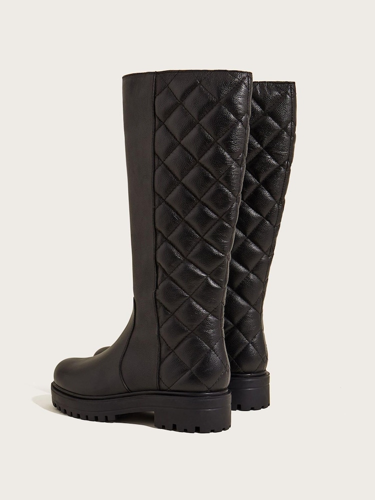 Monsoon Black Quilted Leather Stomp Boots - Image 2 of 2