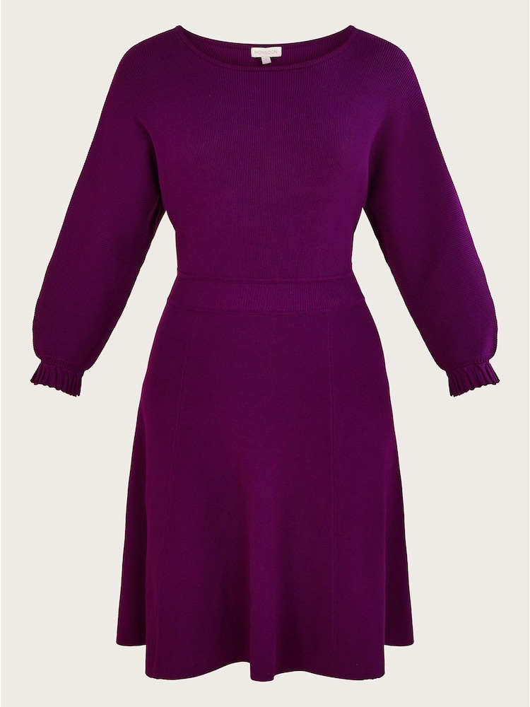 Monsoon Purple Pleat Cuff Short Knit Dress - Image 4 of 4
