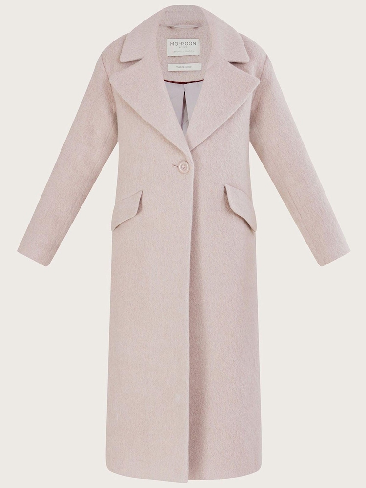Monsoon Pink Jenny Brushed Wool Mix Smart Coat - Image 1 of 3