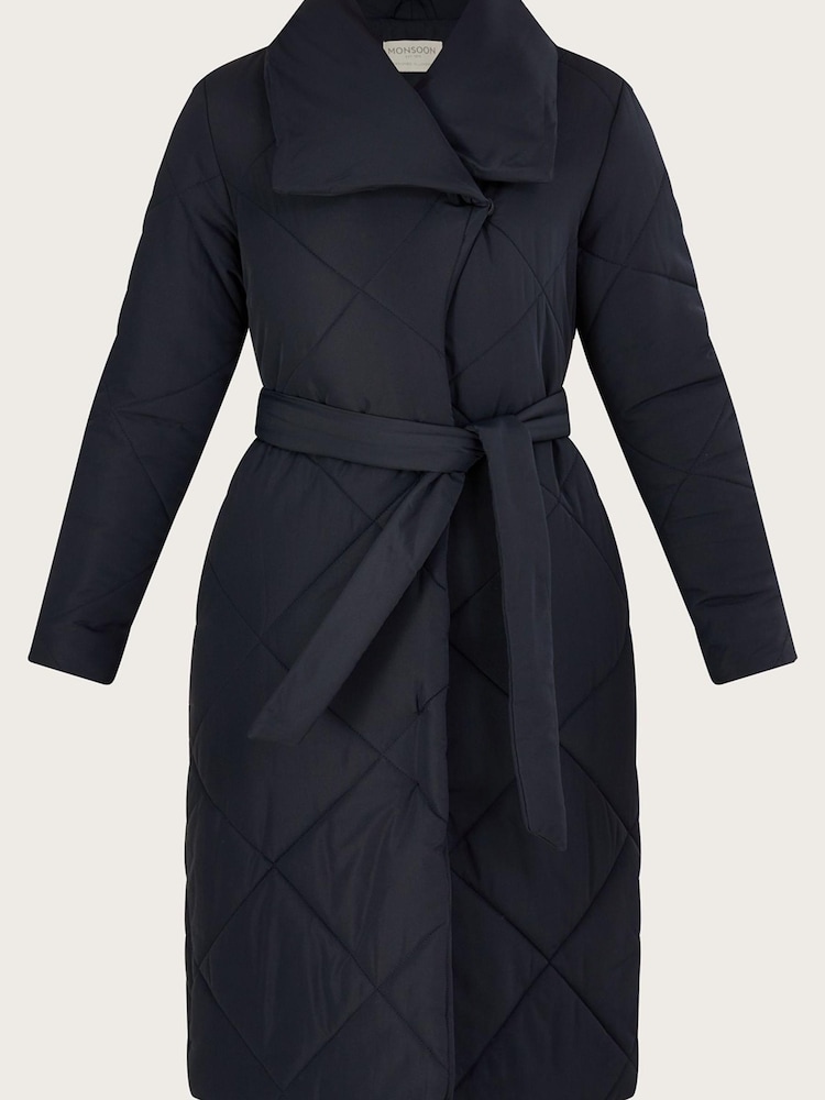 Monsoon Blue Piper Padded Shawl Collar Coat in Recycled Polyester - Image 1 of 3