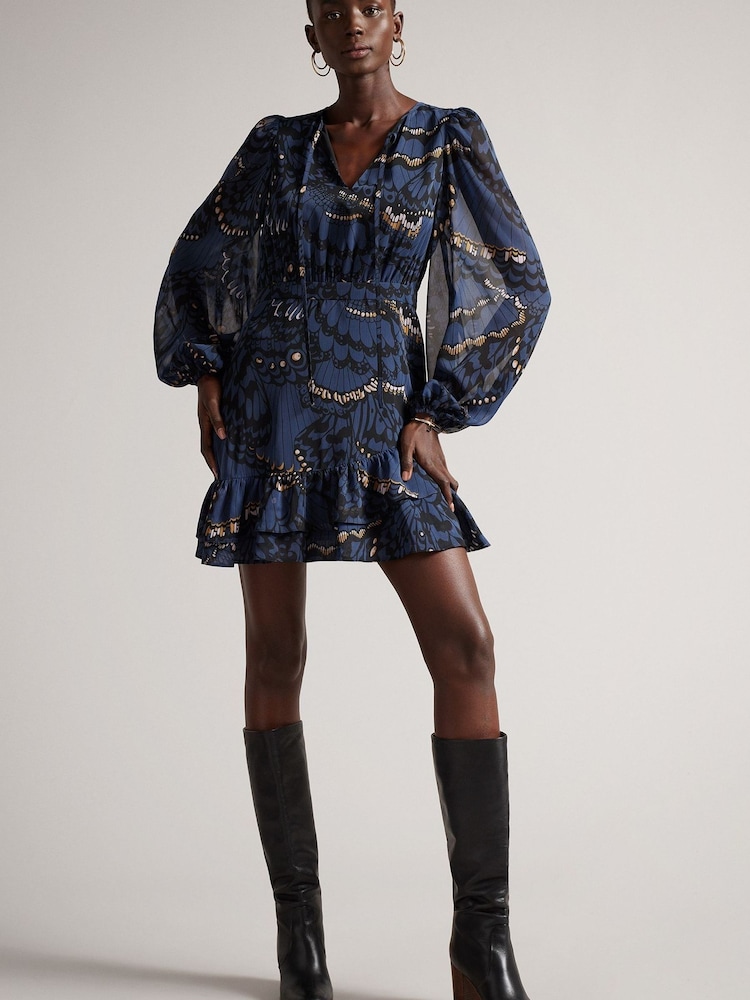 Ted Baker Navy Blue Pollei Ruffle Asymmetric Mini Dress - Image 1 of 5