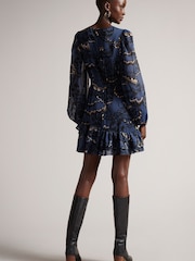 Ted Baker Navy Blue Pollei Ruffle Asymmetric Mini Dress - Image 5 of 5