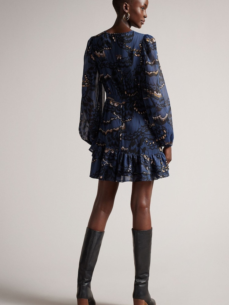 Ted Baker Navy Blue Pollei Ruffle Asymmetric Mini Dress - Image 5 of 5