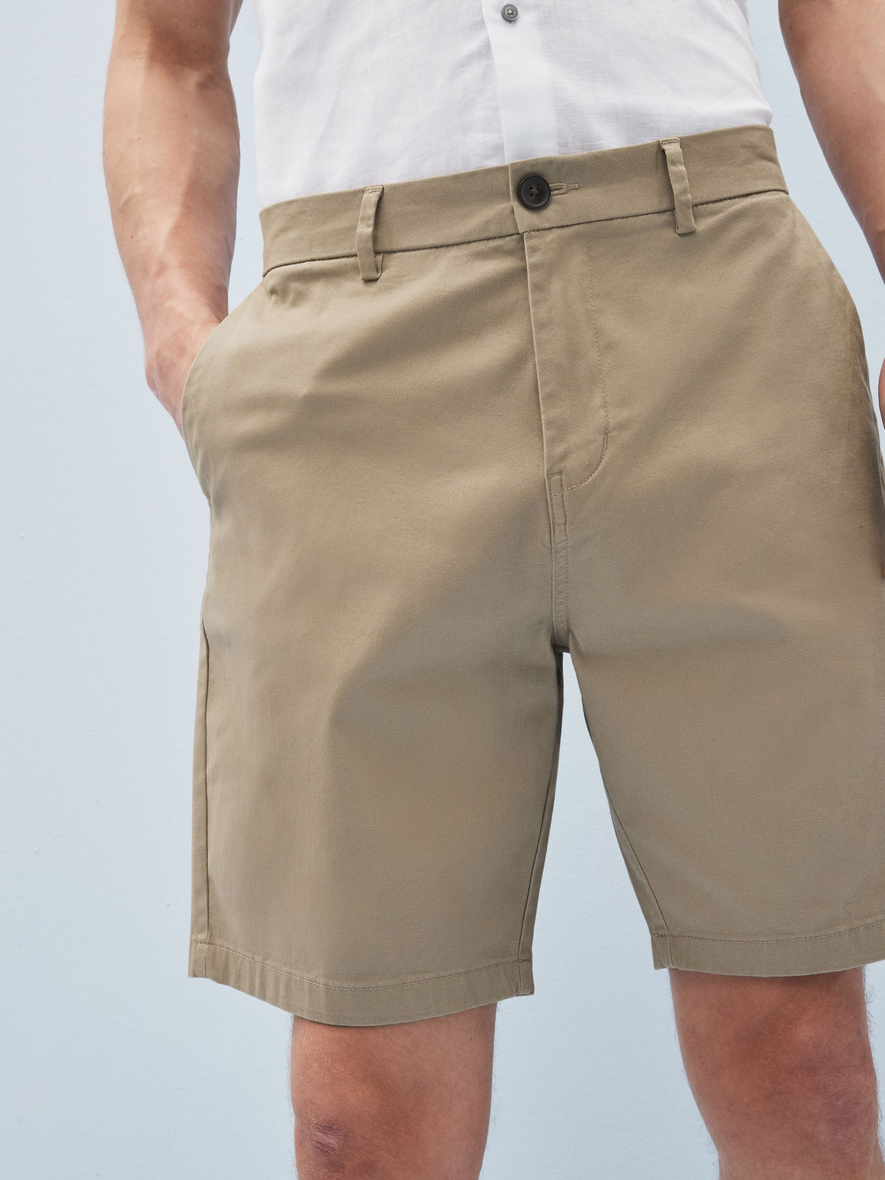 Buy Navy Blue/Grey/Stone Straight Fit Stretch Chinos Shorts 3 Pack